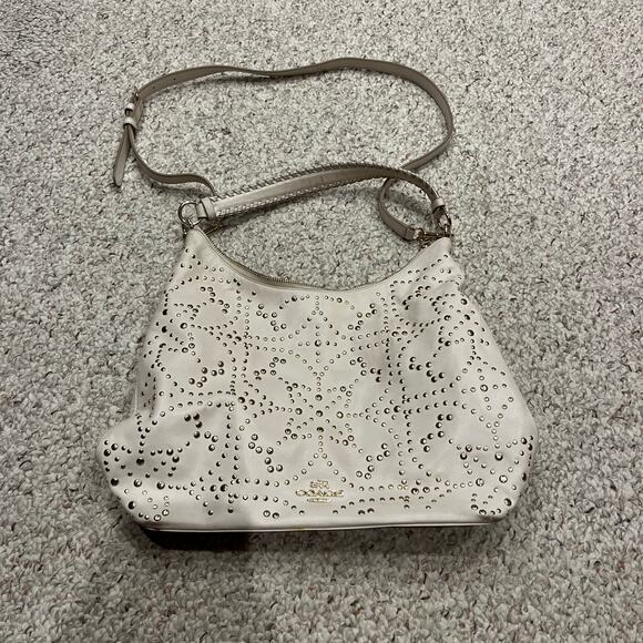 Coach Mini Studded Celeste Leather Convertible Hobo Bag Chalk Color Casual - Picture 1 of 10